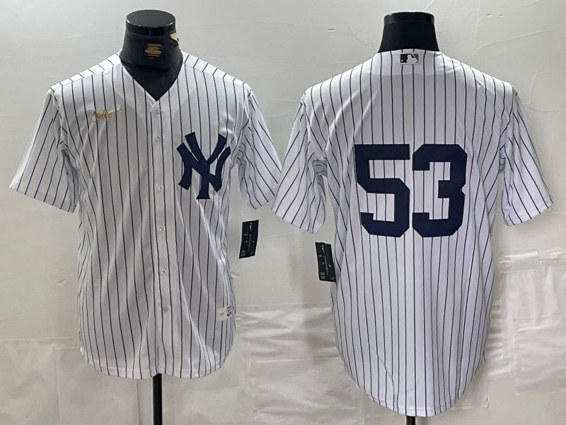 Men New York Yankees #53 No Name White stripe Game 2024 Nike MLB Jersey style 2->new york yankees->MLB Jersey